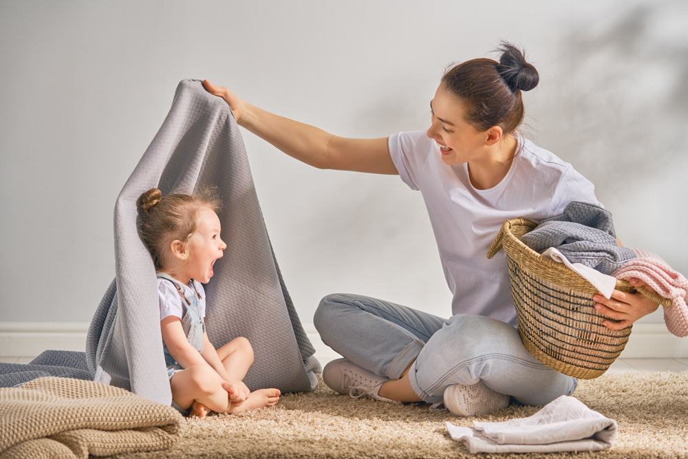 family doing laundry at home